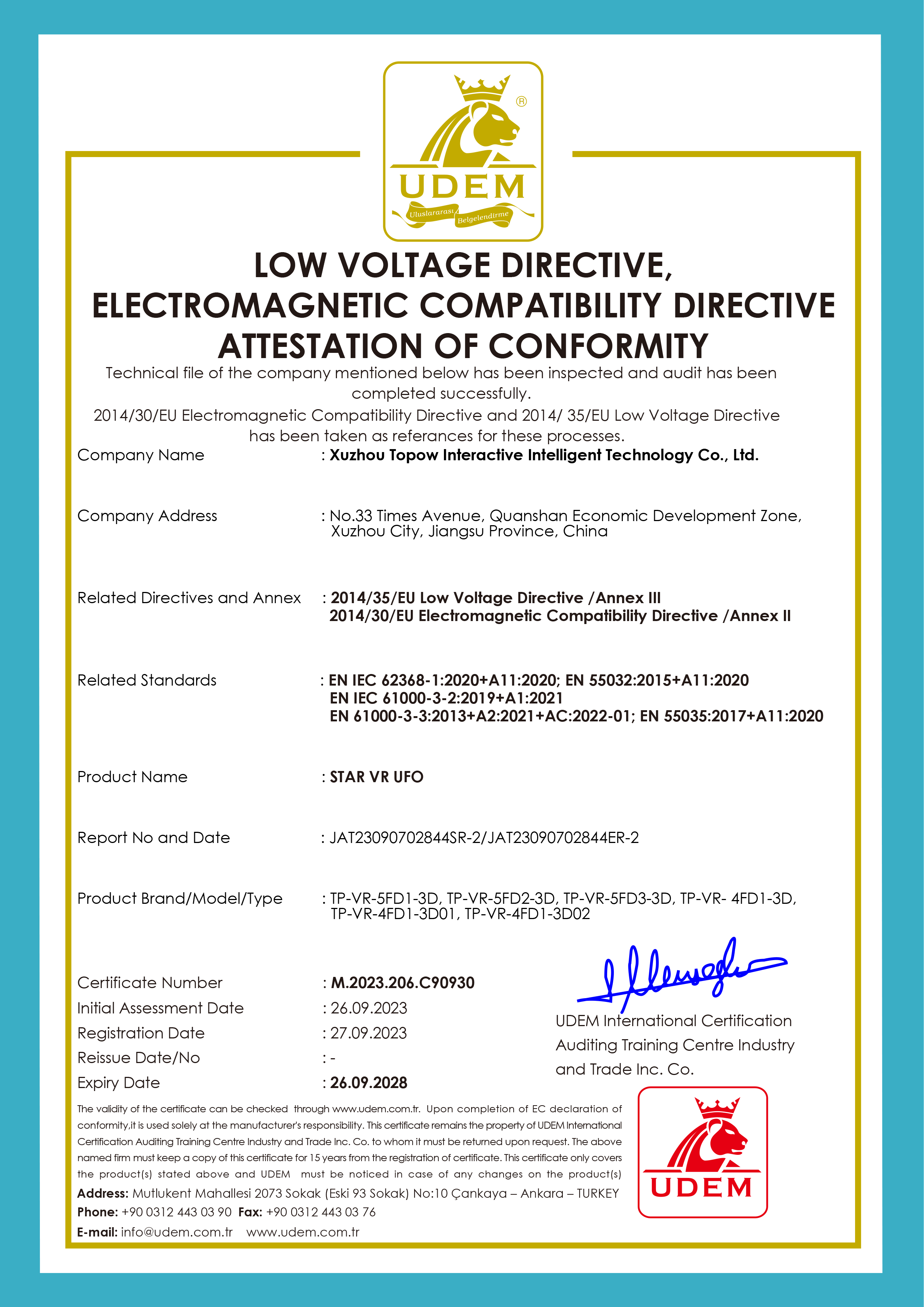 VR Star Space VR UFO CE Certification